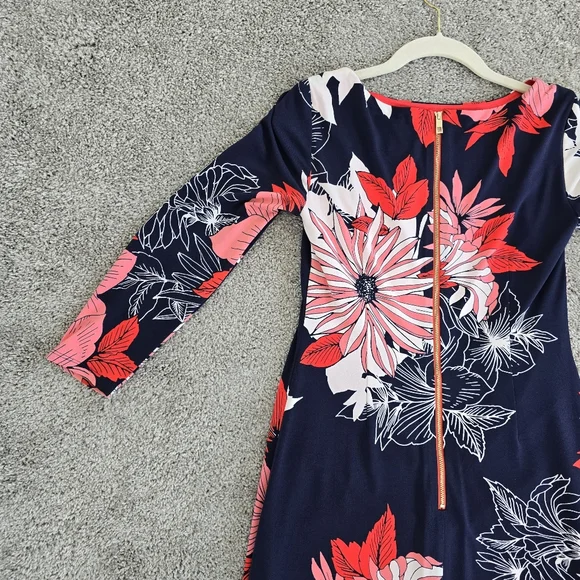 Vince Camuto, Floral Navy and Pink Dress, Size 2 - Picture 8 of 9